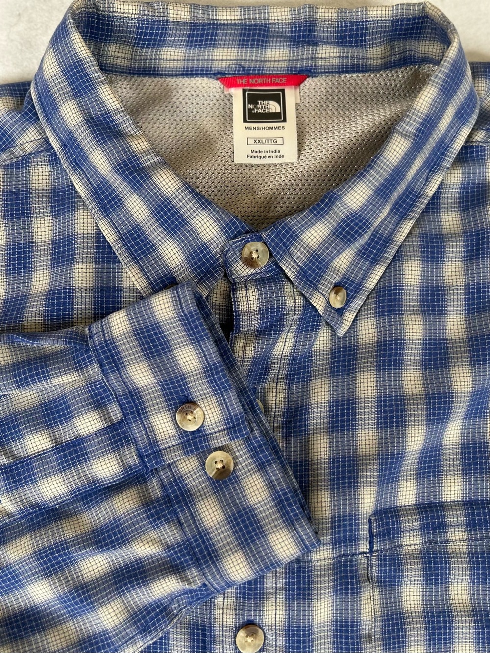 The North Face Mens Shirt Sz 2XL Blue Plaid Long Sleeve Button UpVented Outdoor